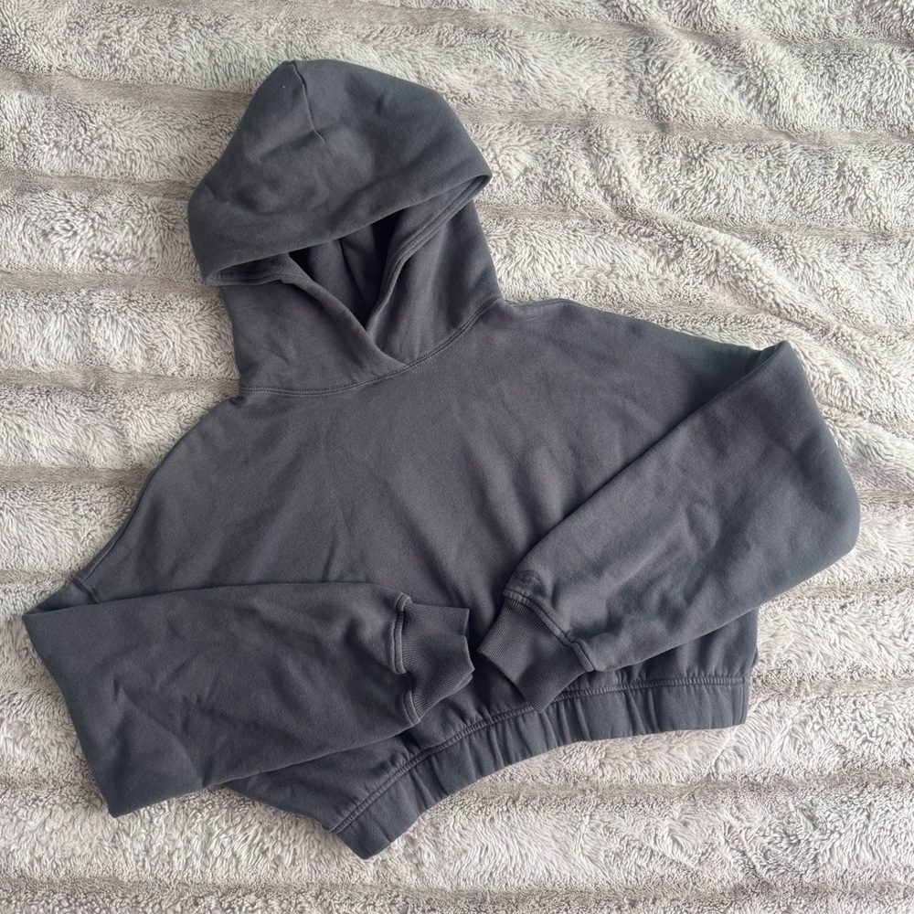 Grey Cropped Hoodie Sweater